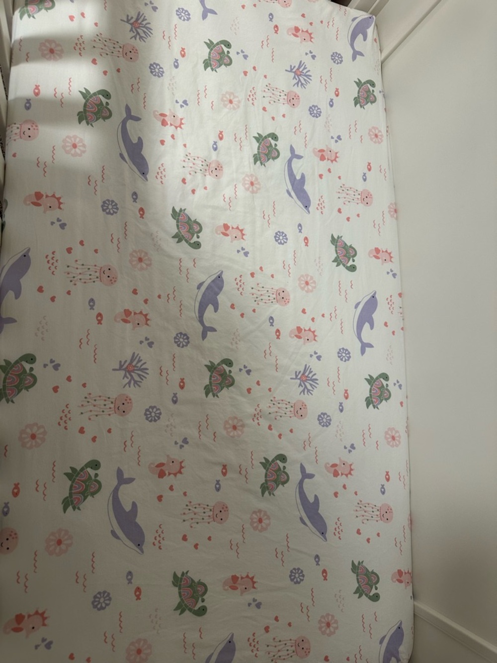 Undersea Crib Sheet with Dolphins, Turtles & Jellyfishes- Lambs and Ivy